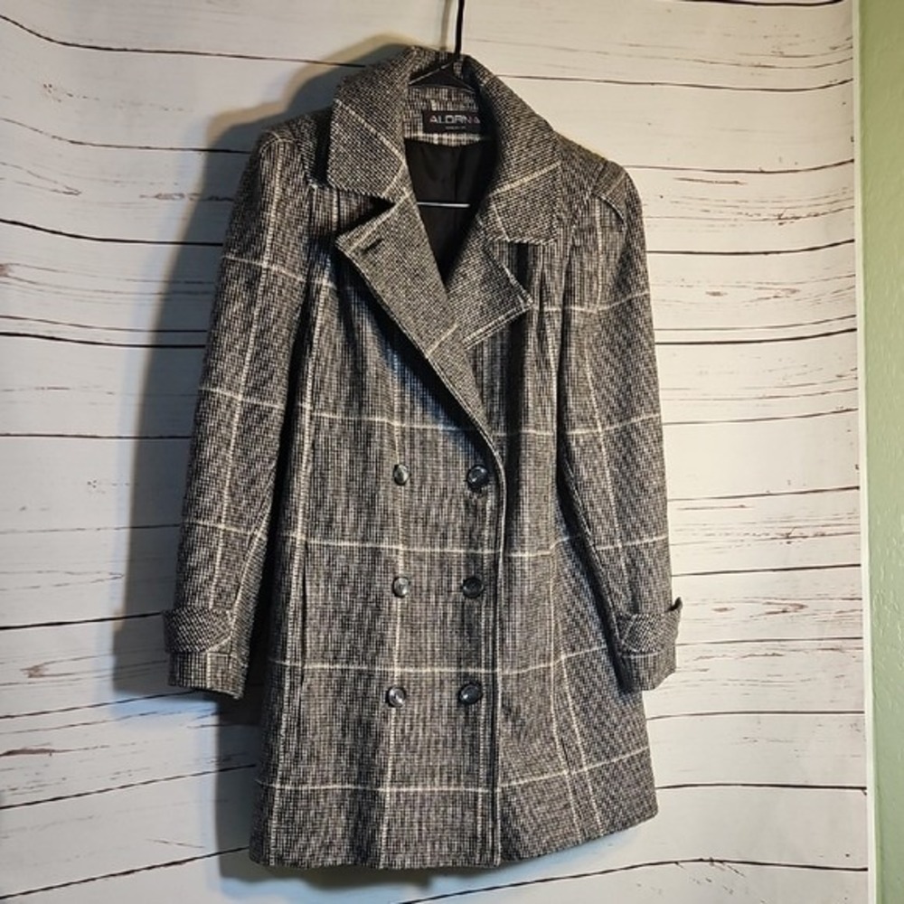ALORNA Womens Plaid Double Breasted Wool Blend Coat Made in USA Size‎ Large